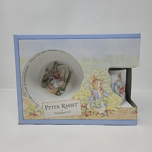 Vintage Wedgwood Beatrix Potter Peter Rabbit 3 Piece Set Plate Bowl Cup Open Box - Picture 1 of 6